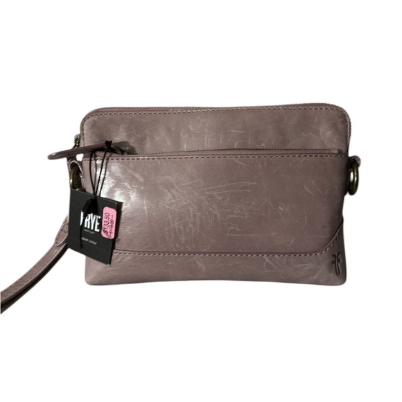 NWT Frye genuine leather mauve pink crossbody has pocket in front wrislet strap - Picture 1 of 11